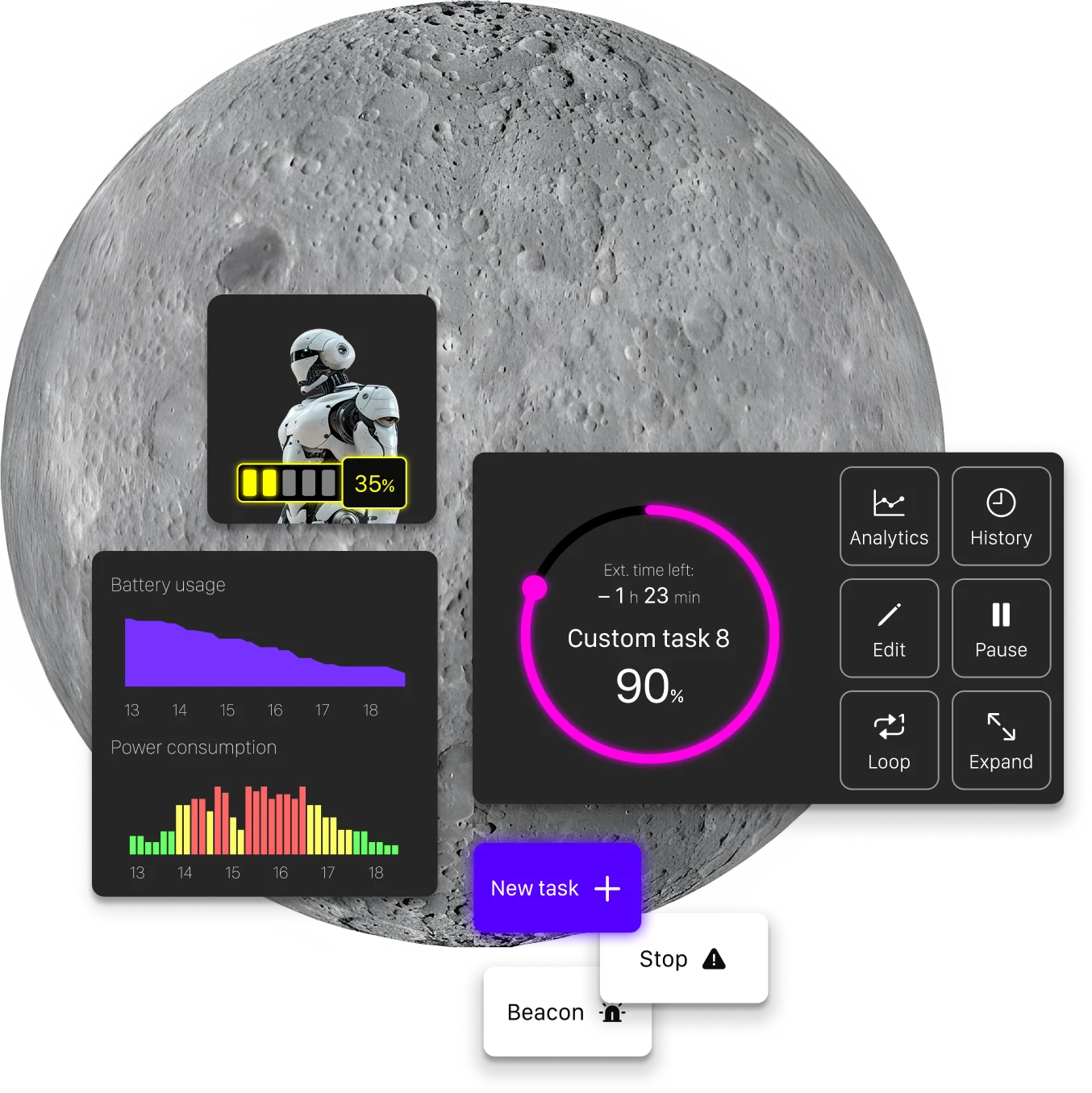 Hexabot app shown on mobile screens