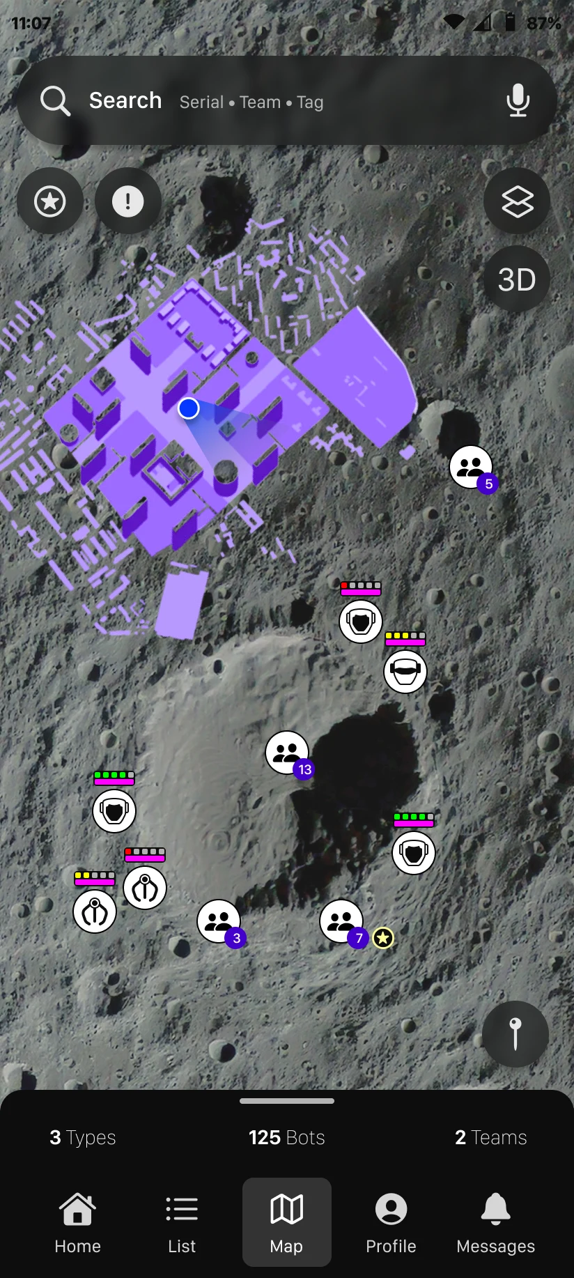 2D map view with bot information
