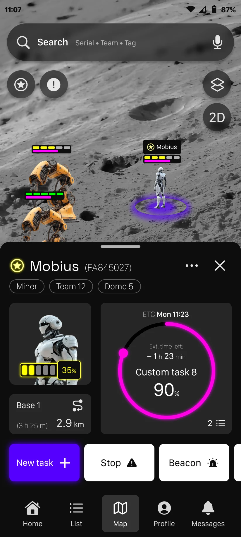 3D map with expanded bot profile