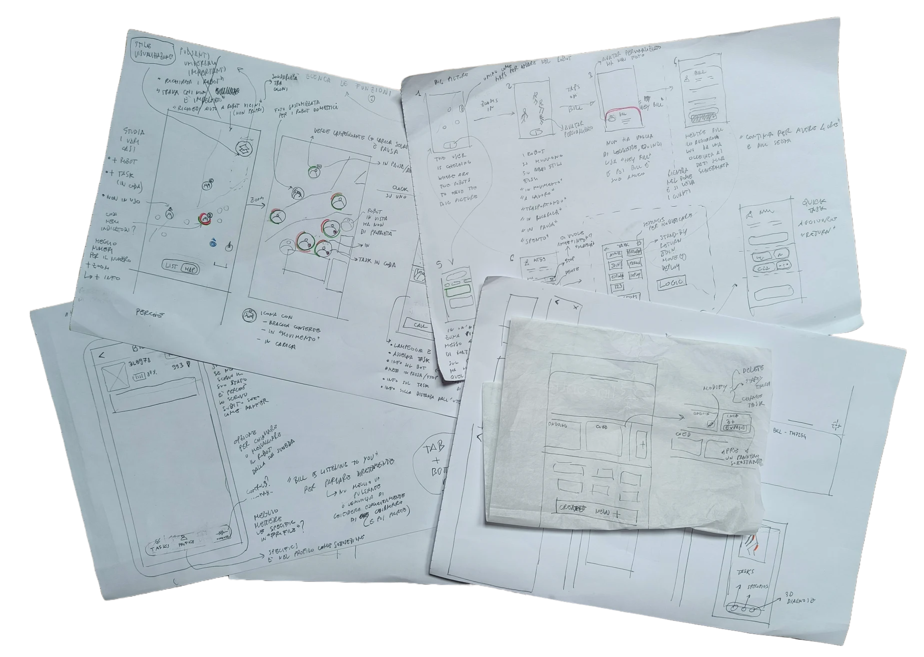 Hand-drawn wireframe sketches