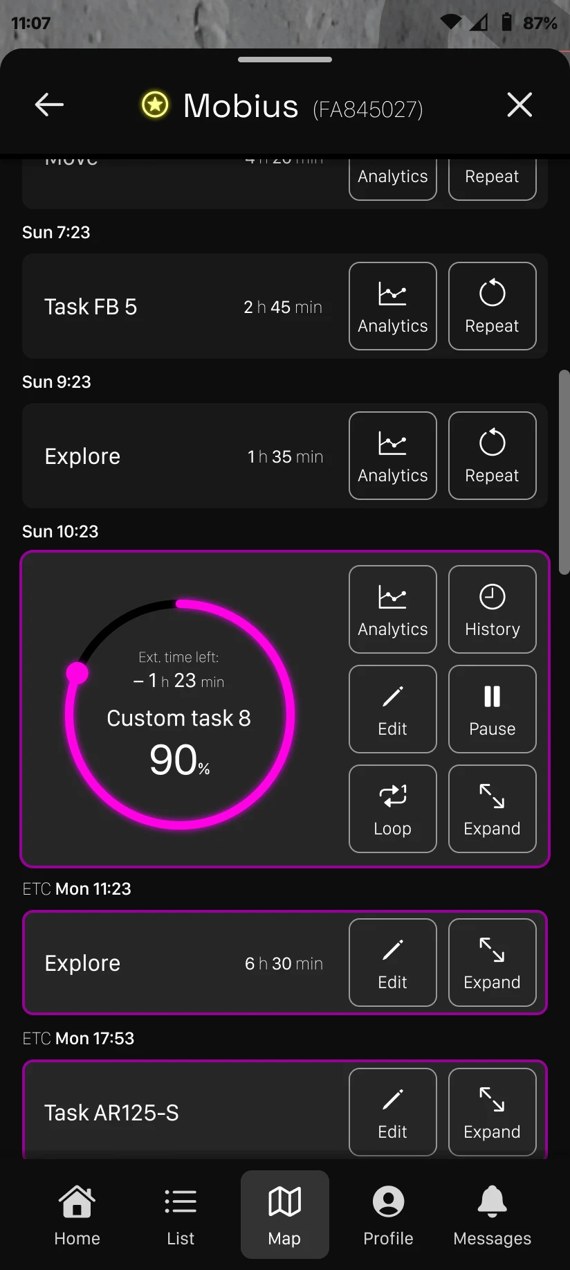Task history panel
